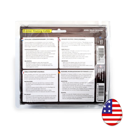 Packaged Drinker Heating Cable with text and labels on a white background