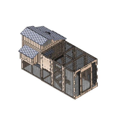 Hatching Time. 3D rendering of Large Chicken Coop run by Formex with Chicken Wire