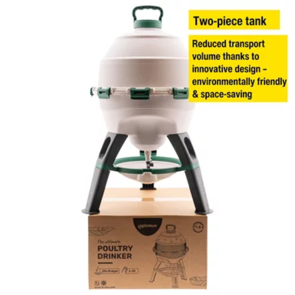 The Optimus Poultry Drinker - 6 Gallon is space saving and environmentally friendly 