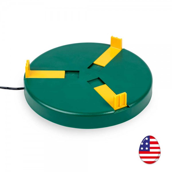 Green and yellow device on a white background with an American flag icon.