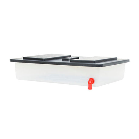 Hatching Time Cimuka. 2 Gallon water tank can be seen with black lid and red spout.