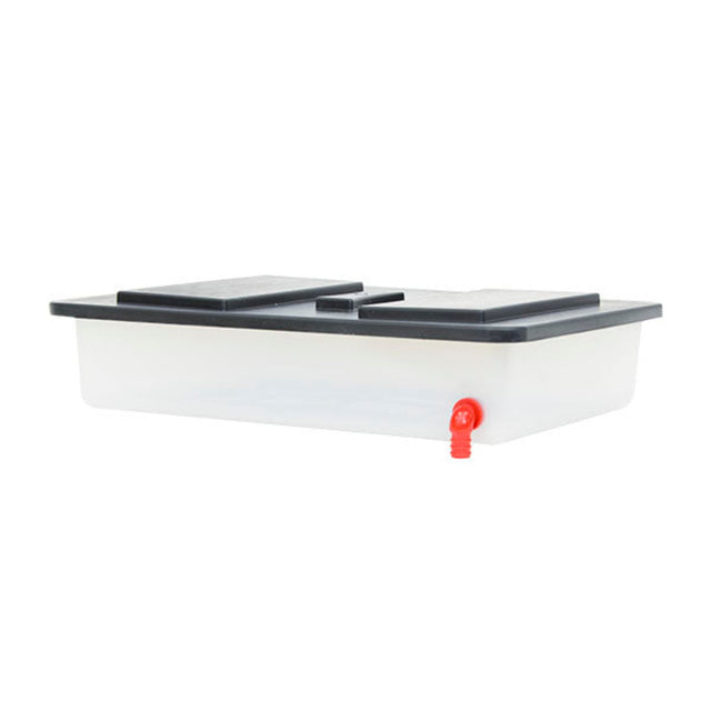 Hatching Time Cimuka. 2 Gallon water tank can be seen with black lid and red spout.