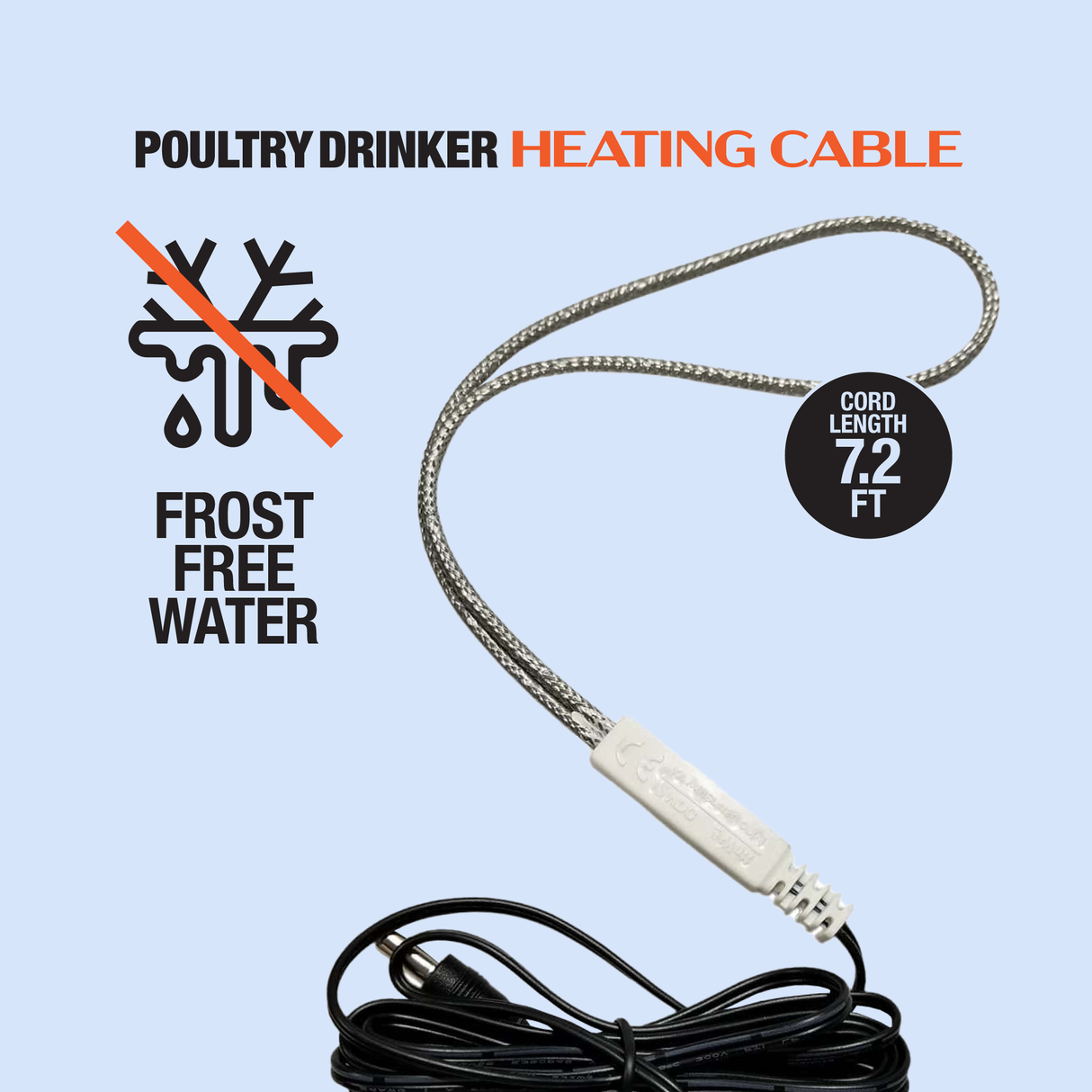 Poultry drinker heating cable with text on a light blue background